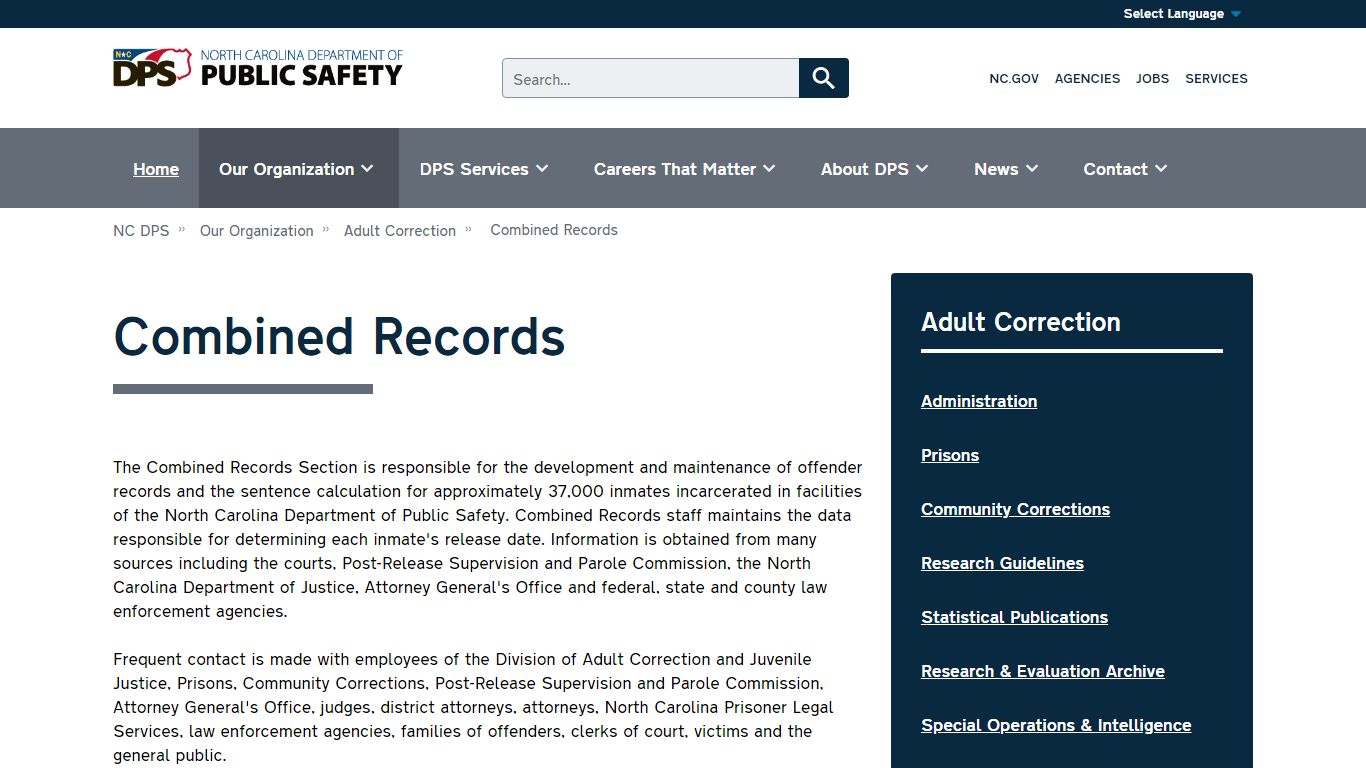 Combined Records | NC DPS - North Carolina Department of Public Safety