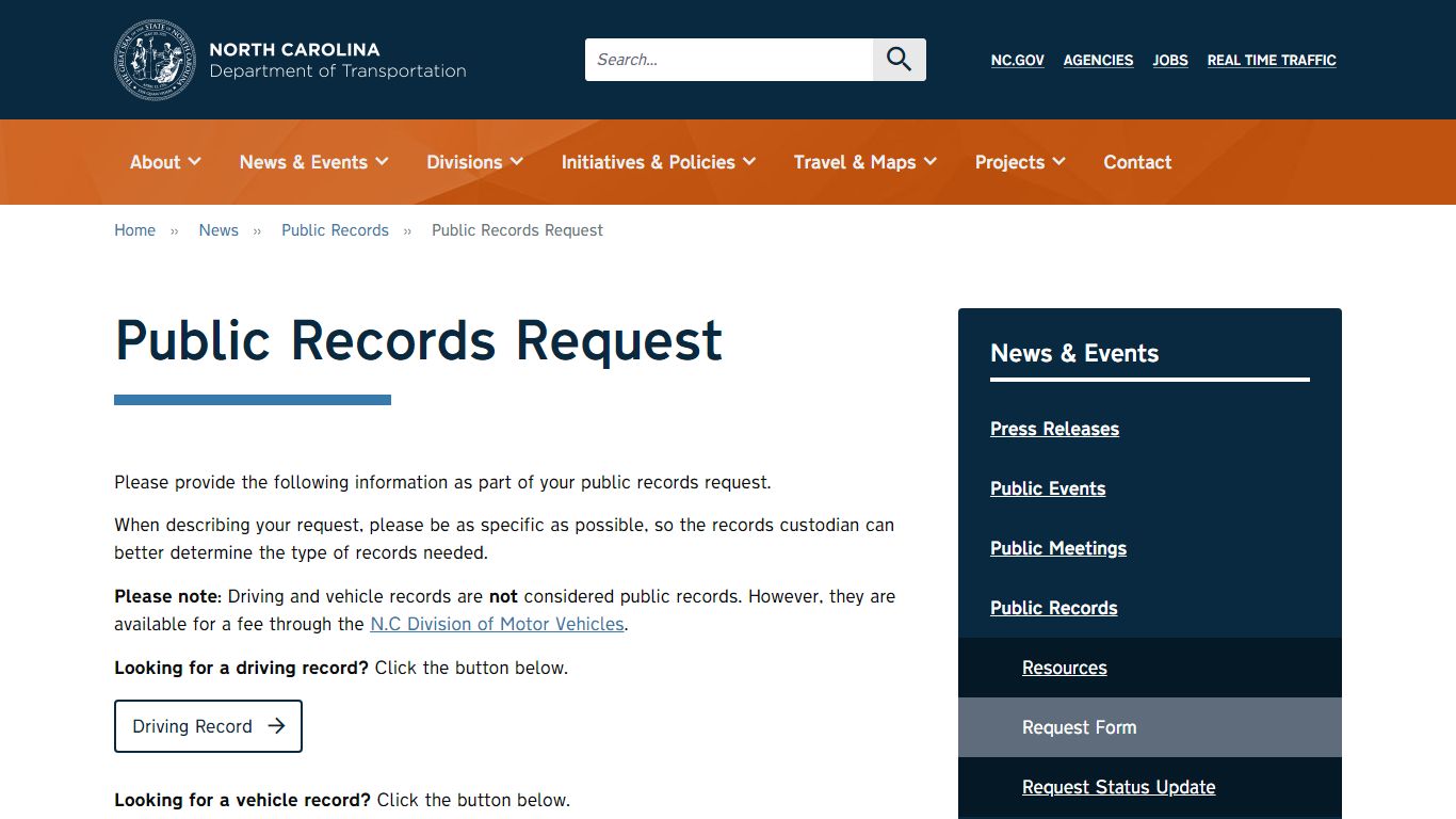 Public Records Request - NCDOT